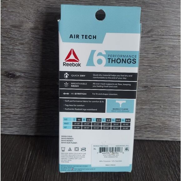 Reebok Women's Underwear Airtech Performance Thong Panties, 4-Pack - XL (16-18) - Picture 2 of 4